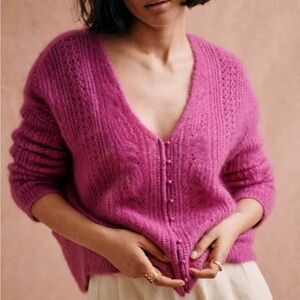 Sezane Fuchsia Cardigan Sweater